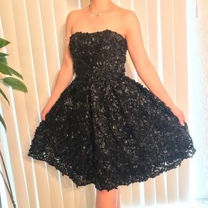 Black Leather Rose Evening/ Formal Dress